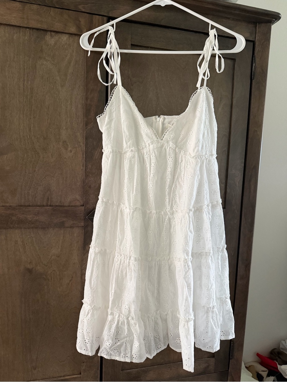 Altarβd State White Eyelet Tie-Shoulder Mini Dress